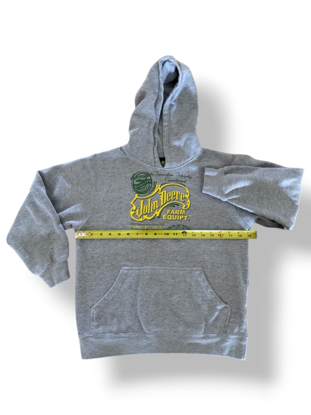 Vintage John Deere Youth L 14/16 Gray Farm Equipt Hoodie Pullover - Picture 3 of 7